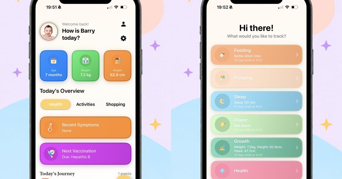 Tiny Tot Tracker overview and daily tracking screens